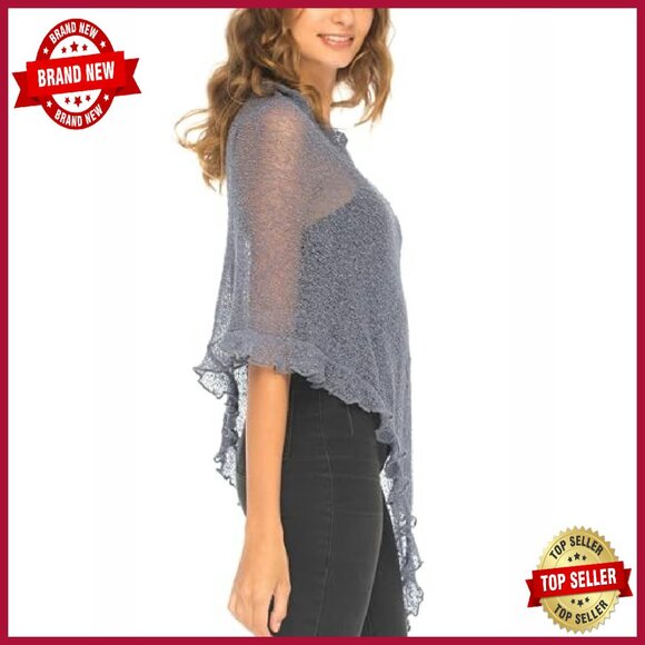 Lightweight Sheer Knit Poncho Shrug Pullover Sweater Top One Size - Picture 5 of 8